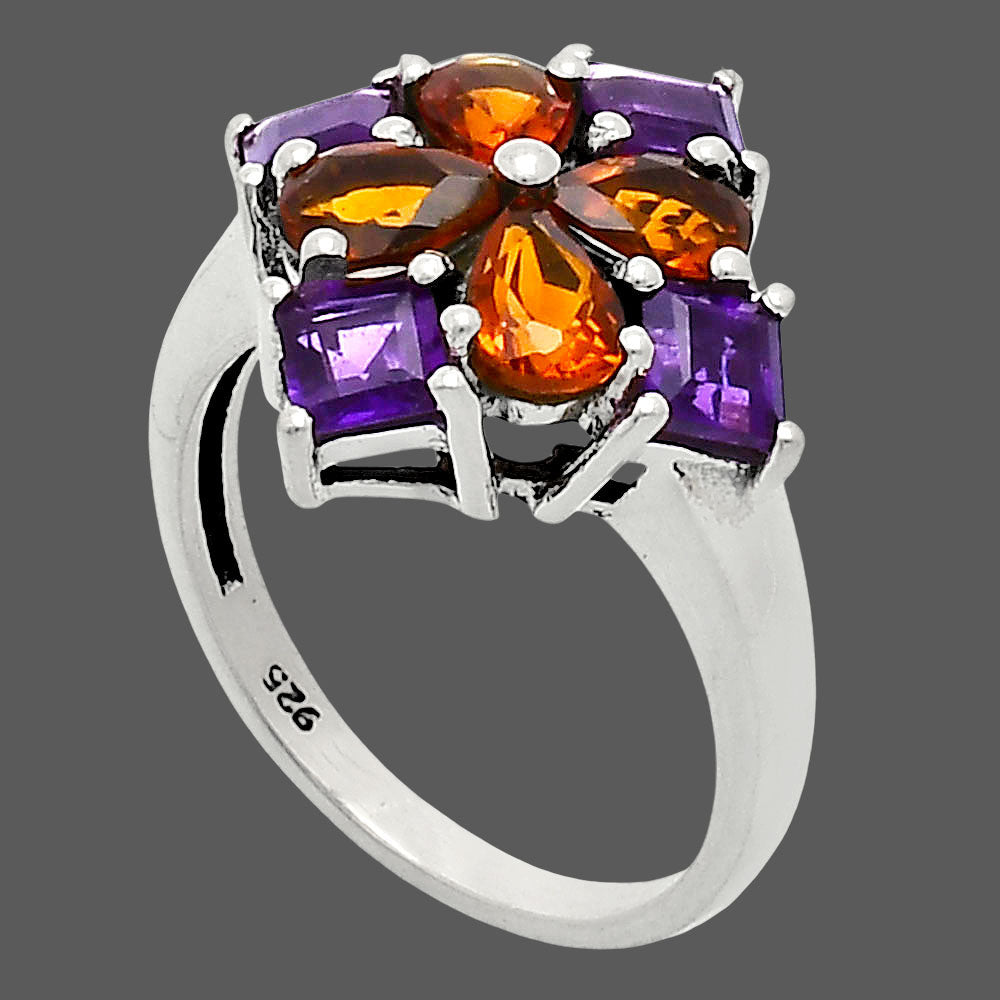 Floral Design Multi Stone Ring in 925 Silver - Women Statement Jewelry AGR1020 R-1021