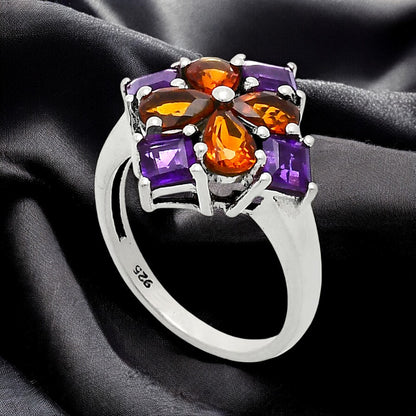 Floral Design Multi Stone Ring in 925 Silver - Women Statement Jewelry AGR1020 R-1021
