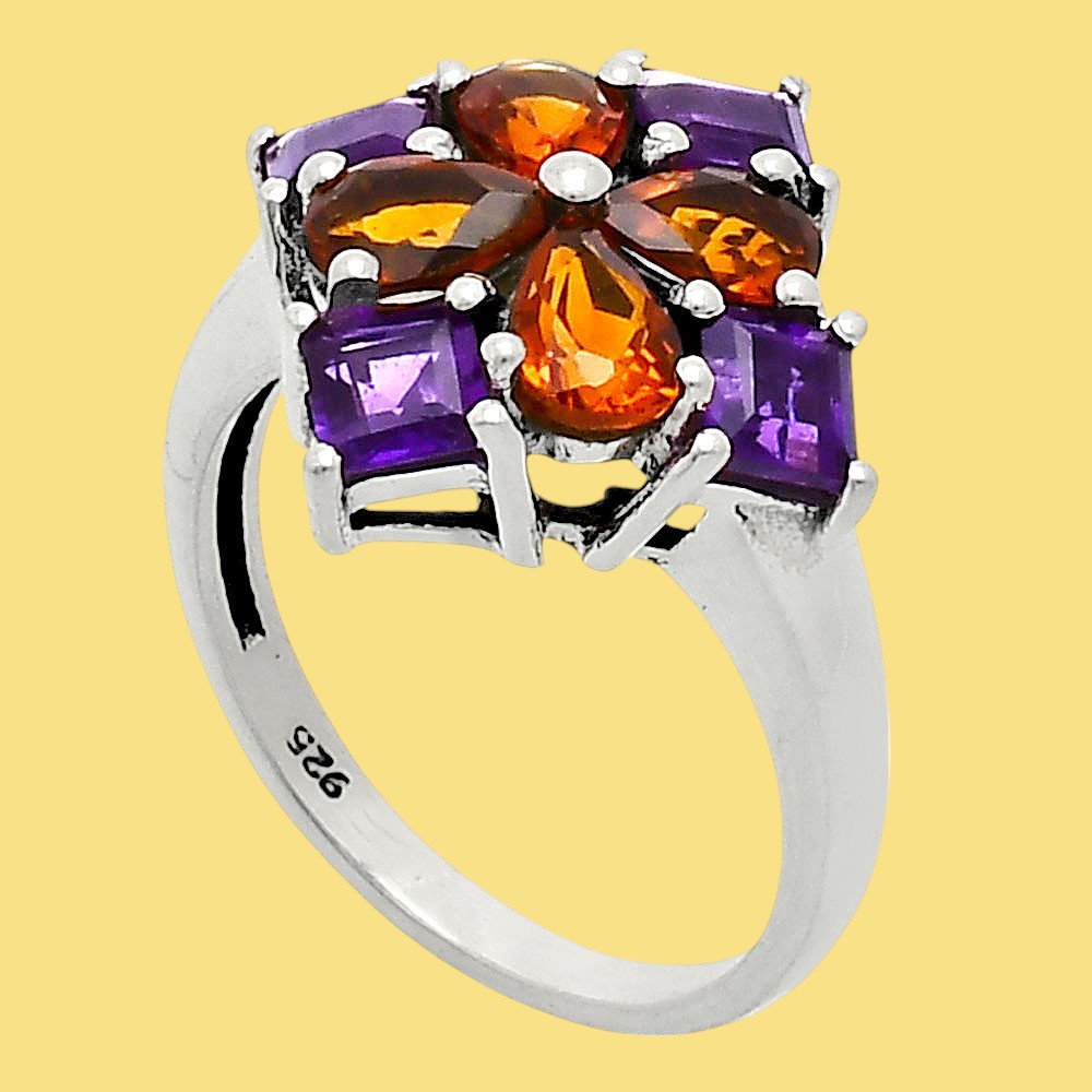 Floral Design Multi Stone Ring in 925 Silver - Women Statement Jewelry AGR1020 R-1021