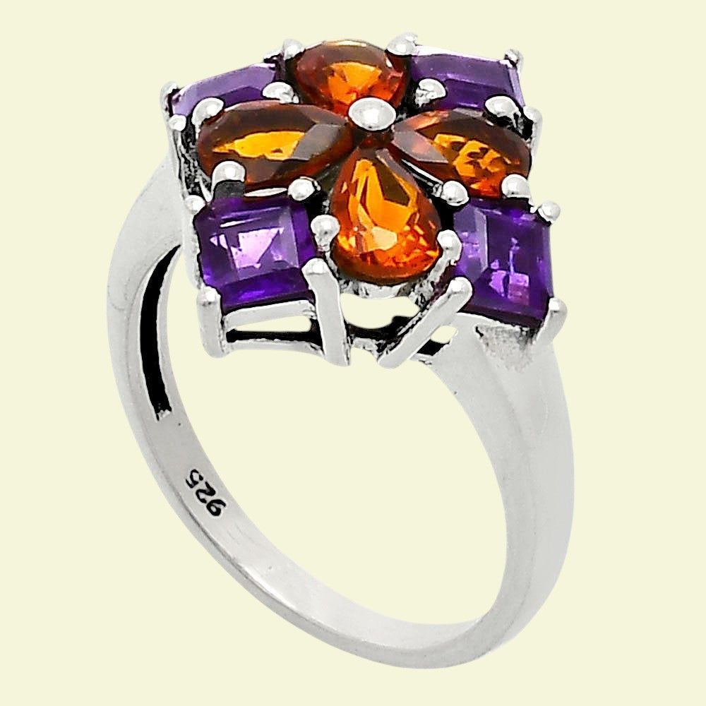 Floral Design Multi Stone Ring in 925 Silver - Women Statement Jewelry AGR1020 R-1021