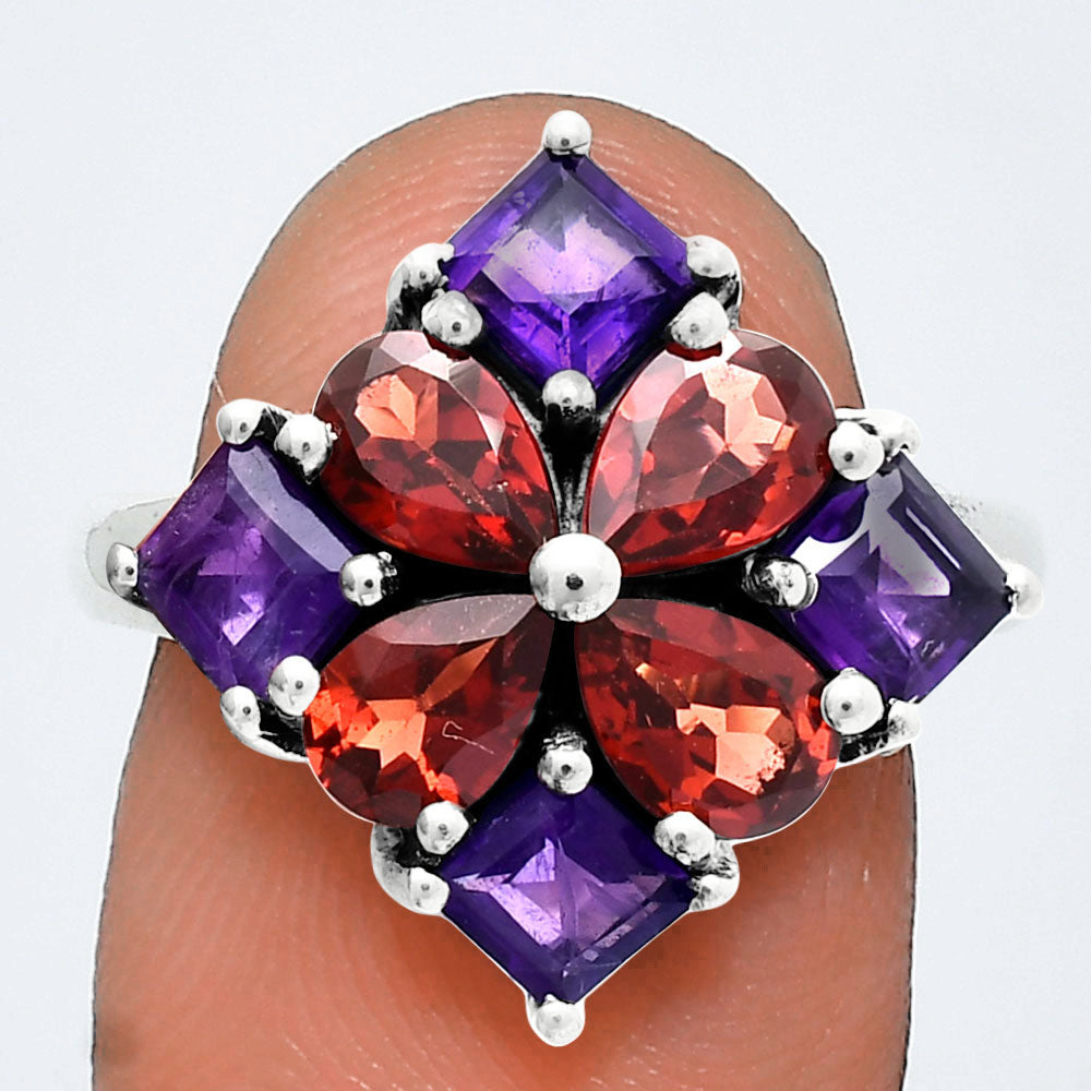 Floral Design Multi Stone Ring in 925 Silver - Women Statement Jewelry AGR1020 R-1021