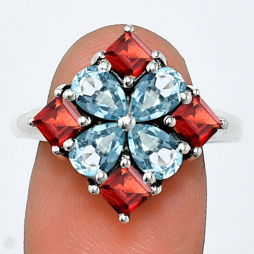 Floral Design Multi Stone Ring in 925 Silver - Women Statement Jewelry AGR1020 R-1021