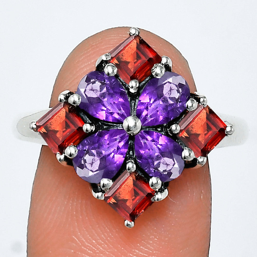 Floral Design Multi Stone Ring in 925 Silver - Women Statement Jewelry AGR1020 R-1021