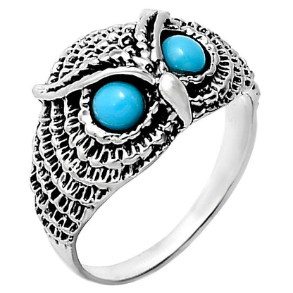 Unique Owl Face Ring in 925 Silver with Gemstone Eyes | Boho Style AGR1021 R-1022