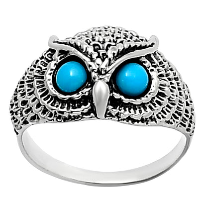 Unique Owl Face Ring in 925 Silver with Gemstone Eyes | Boho Style AGR1021 R-1022