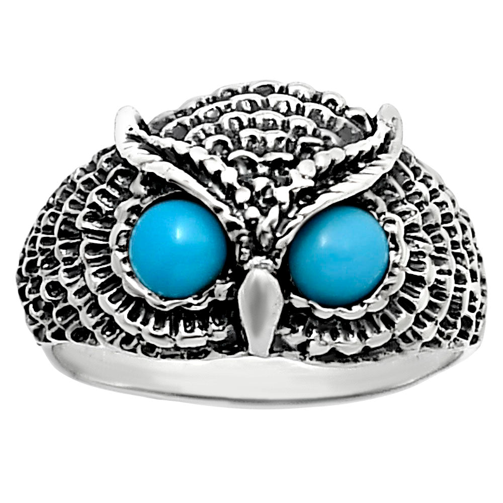 Unique Owl Face Ring in 925 Silver with Gemstone Eyes | Boho Style AGR1021 R-1022