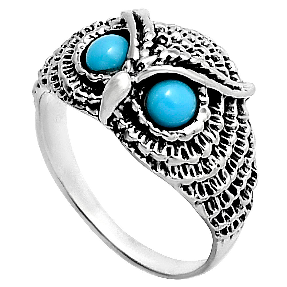 Unique Owl Face Ring in 925 Silver with Gemstone Eyes | Boho Style AGR1021 R-1022