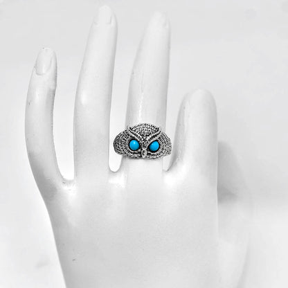 Unique Owl Face Ring in 925 Silver with Gemstone Eyes | Boho Style AGR1021 R-1022