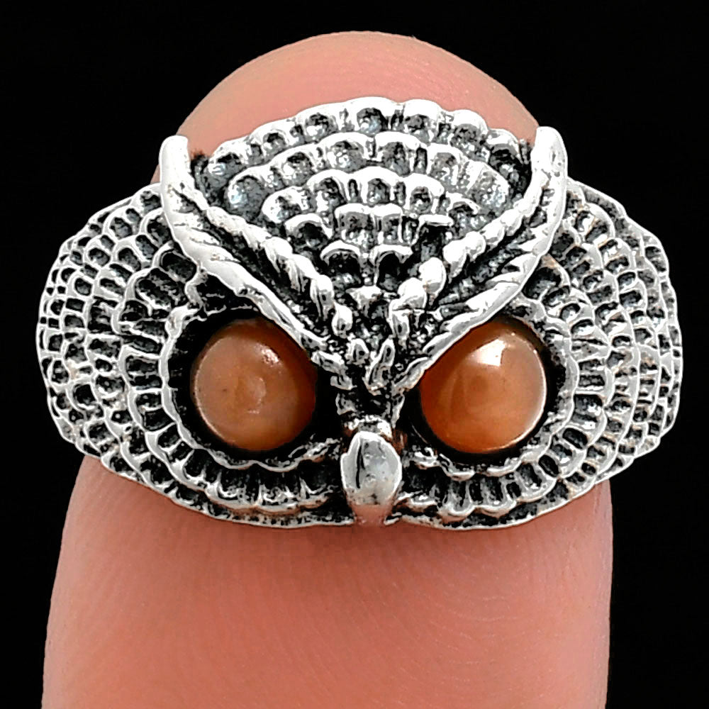 Unique Owl Face Ring in 925 Silver with Gemstone Eyes | Boho Style AGR1021 R-1022