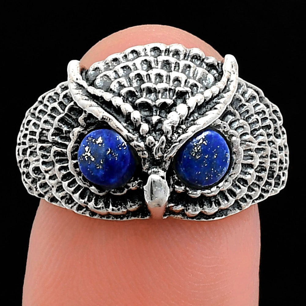 Unique Owl Face Ring in 925 Silver with Gemstone Eyes | Boho Style AGR1021 R-1022