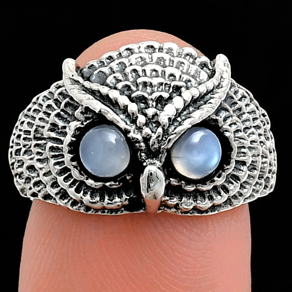 Unique Owl Face Ring in 925 Silver with Gemstone Eyes | Boho Style AGR1021 R-1022