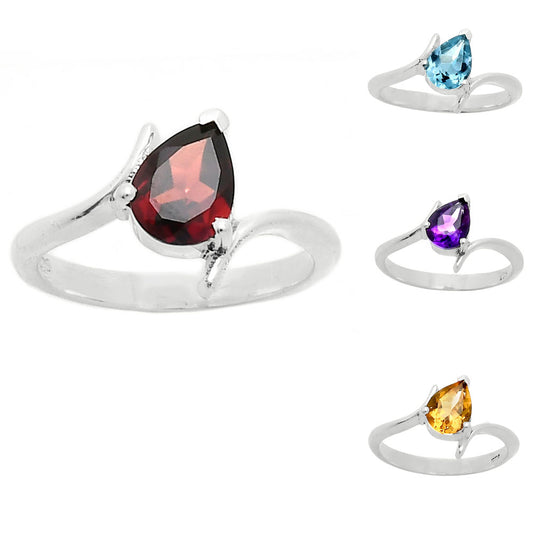 925 Silver Pear Gemstone Minimalist Solitaire Promise Ring for Women AGR1022 R-1731