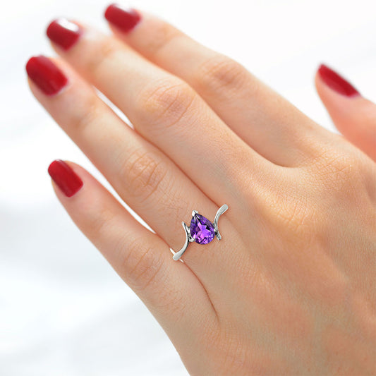 925 Silver Pear Gemstone Minimalist Solitaire Promise Ring for Women AGR1022 R-1731