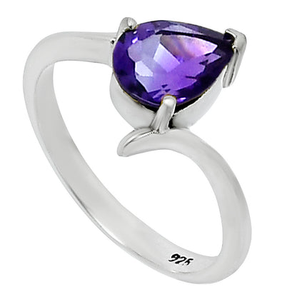 925 Silver Pear Gemstone Minimalist Solitaire Promise Ring for Women AGR1022 R-1731