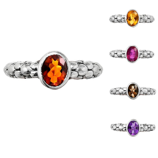 925 Sterling Silver Oval Gemstone Beaded Band Ring Jewelry for Women AGR1023 R-1730