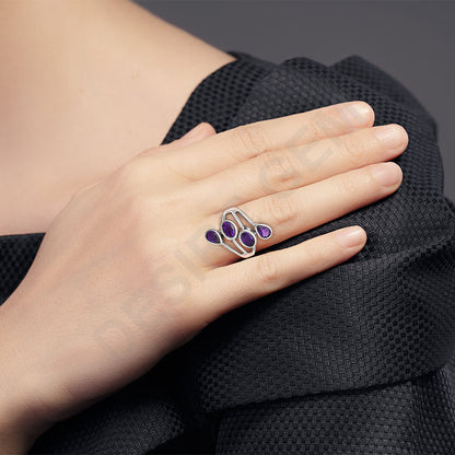 Sterling Silver Multi Gemstone Pear, Oval Shape Statement Ring for Women AGR1024 R-1053