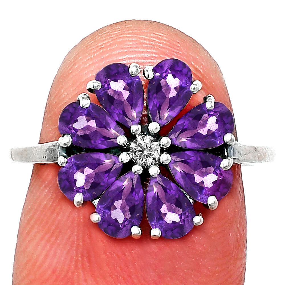 Handcrafted Sterling Silver Flower Cluster Ring with Birth Gemstones AGR1025 R-1031
