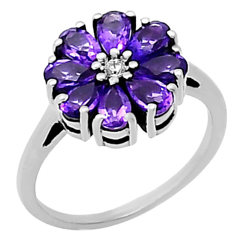 Handcrafted Sterling Silver Flower Cluster Ring with Birth Gemstones AGR1025 R-1031