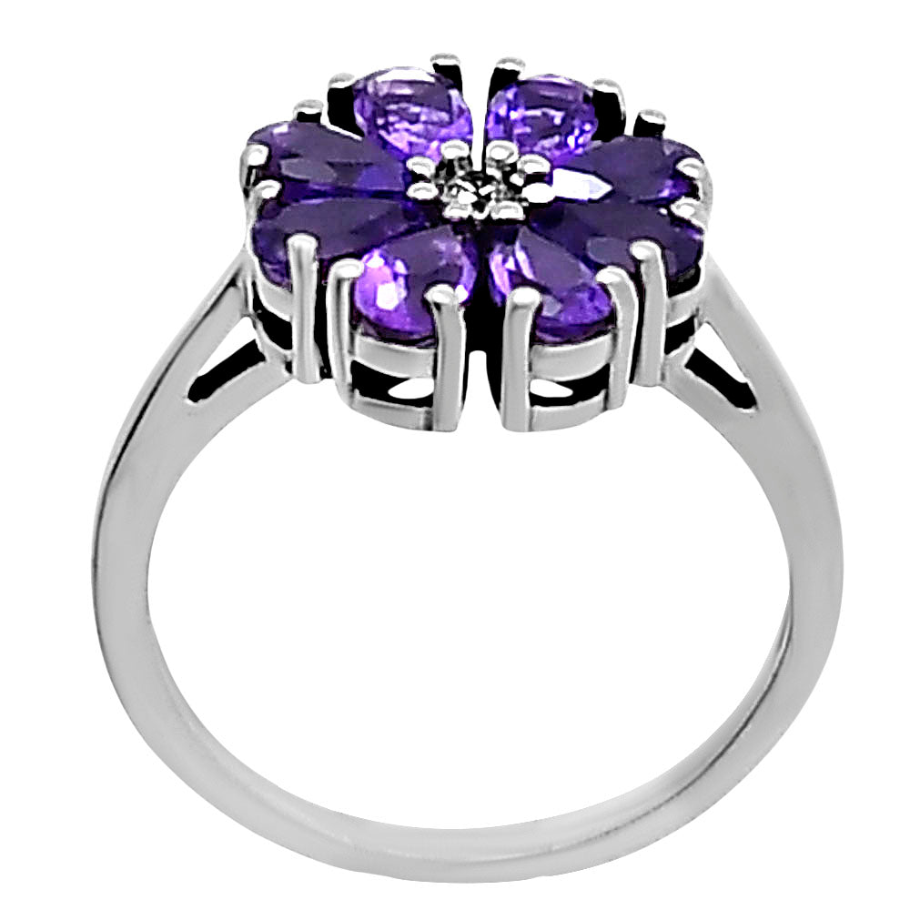Handcrafted Sterling Silver Flower Cluster Ring with Birth Gemstones AGR1025 R-1031