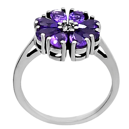 Handcrafted Sterling Silver Flower Cluster Ring with Birth Gemstones AGR1025 R-1031