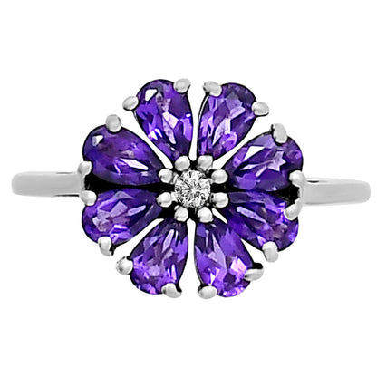 Handcrafted Sterling Silver Flower Cluster Ring with Birth Gemstones AGR1025 R-1031