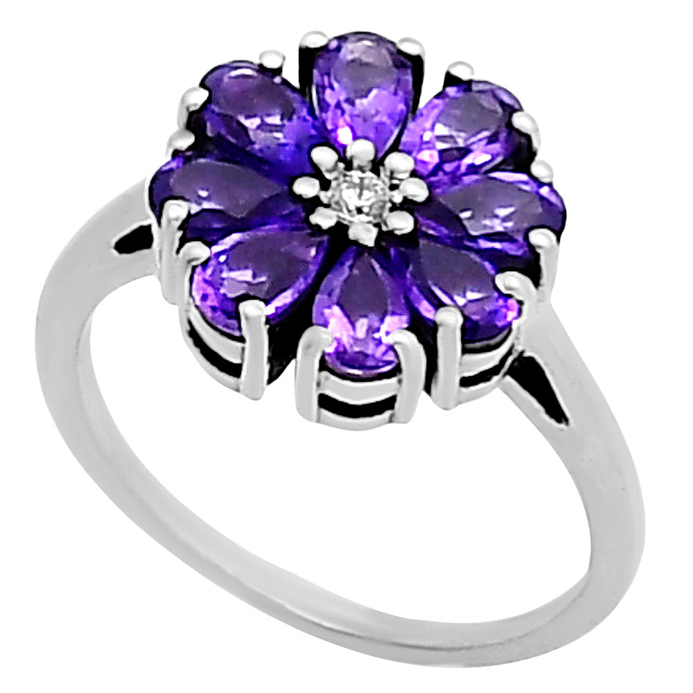 Handcrafted Sterling Silver Flower Cluster Ring with Birth Gemstones AGR1025 R-1031