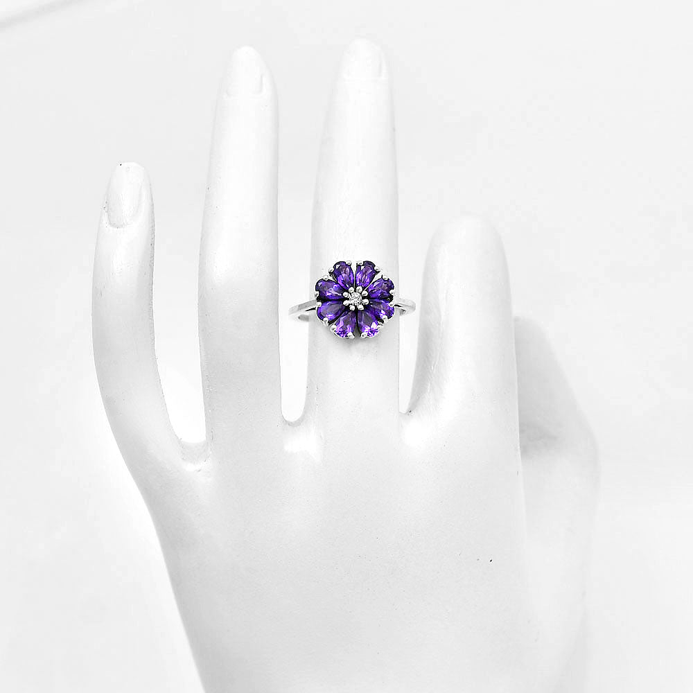 Handcrafted Sterling Silver Flower Cluster Ring with Birth Gemstones AGR1025 R-1031