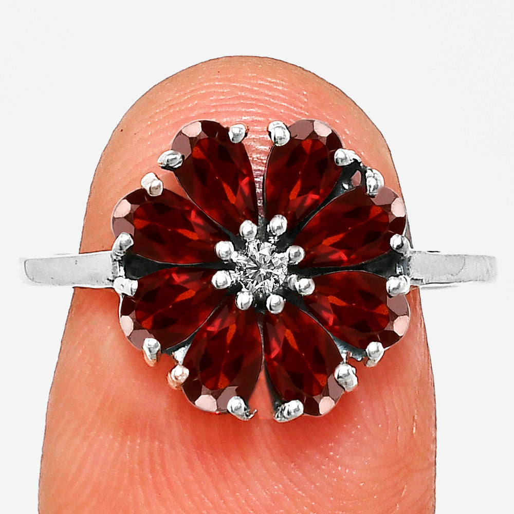 Handcrafted Sterling Silver Flower Cluster Ring with Birth Gemstones AGR1025 R-1031