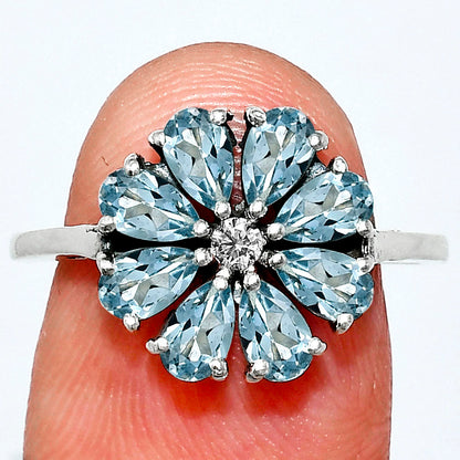 Handcrafted Sterling Silver Flower Cluster Ring with Birth Gemstones AGR1025 R-1031