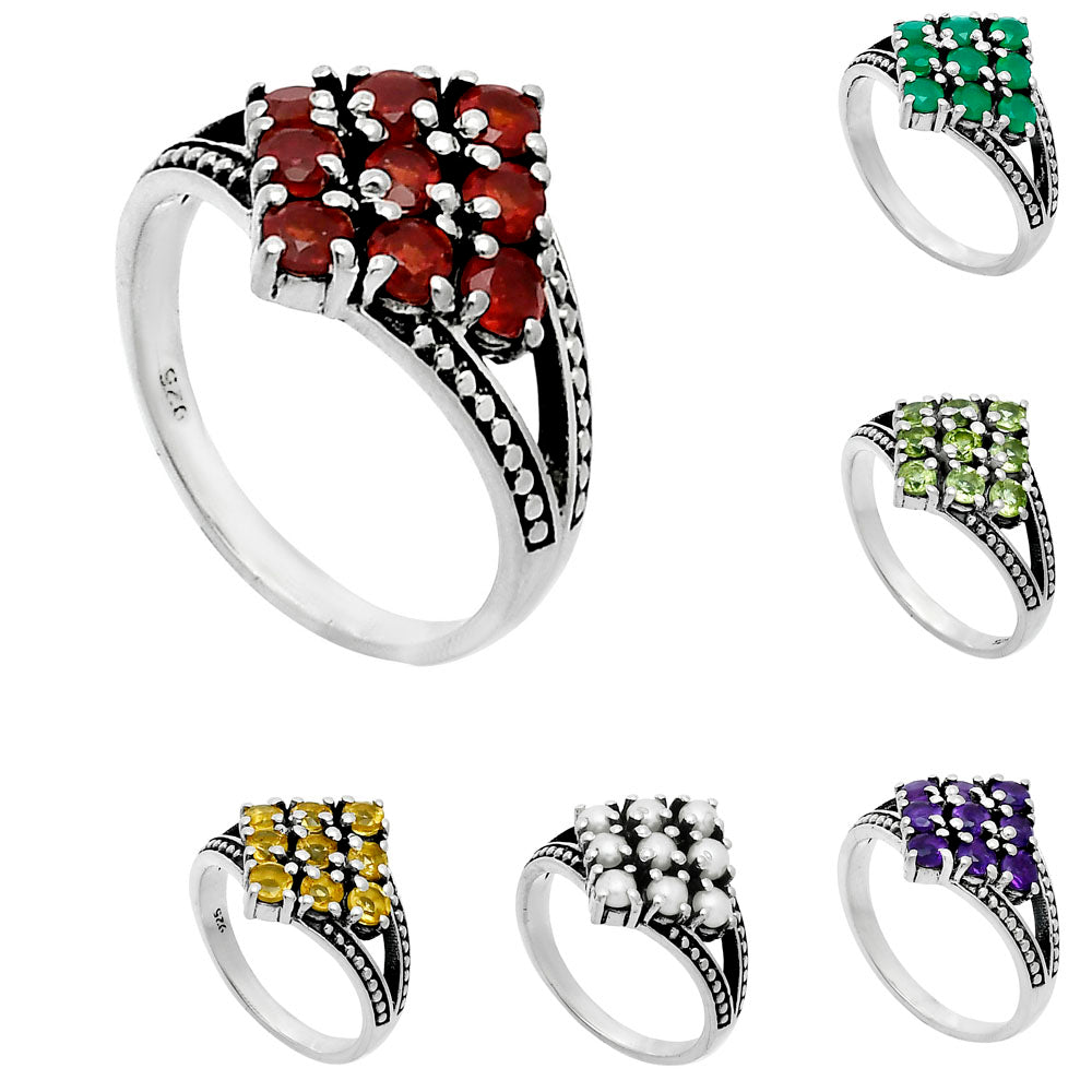 Square Cluster Round Gemstone Ring in 925 Sterling Silver for Women AGR1028 R-1018