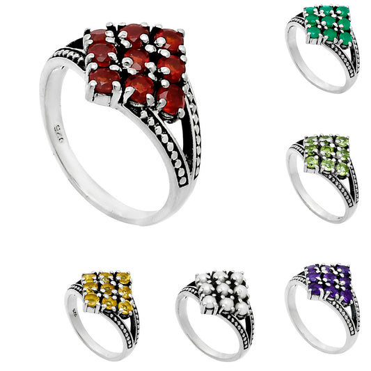 Square Cluster Round Gemstone Ring in 925 Sterling Silver for Women AGR1028 R-1018
