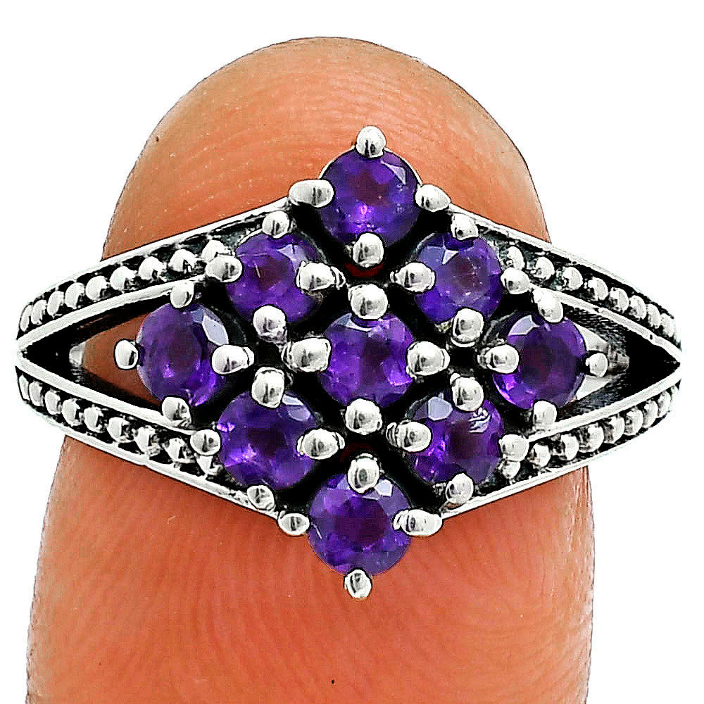 Square Cluster Round Gemstone Ring in 925 Sterling Silver for Women AGR1028 R-1018