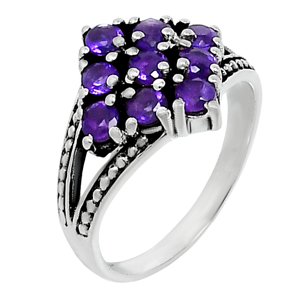 Square Cluster Round Gemstone Ring in 925 Sterling Silver for Women AGR1028 R-1018