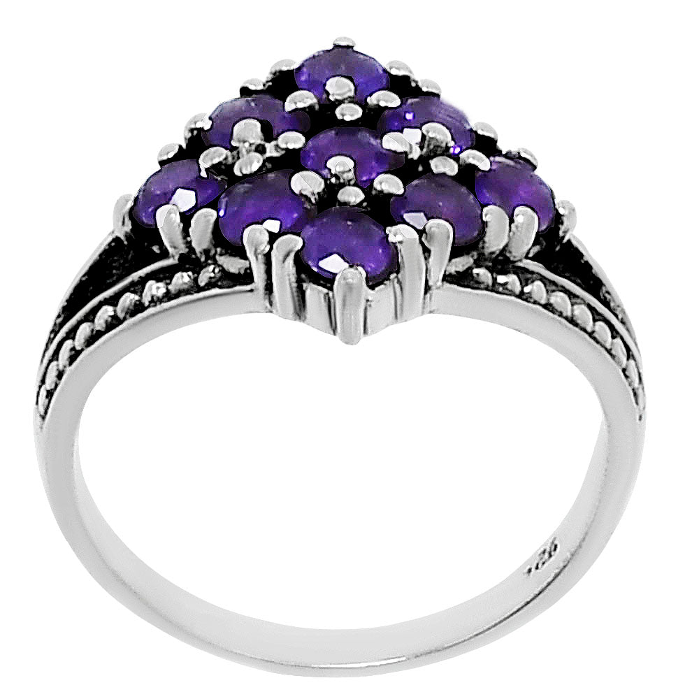 Square Cluster Round Gemstone Ring in 925 Sterling Silver for Women AGR1028 R-1018