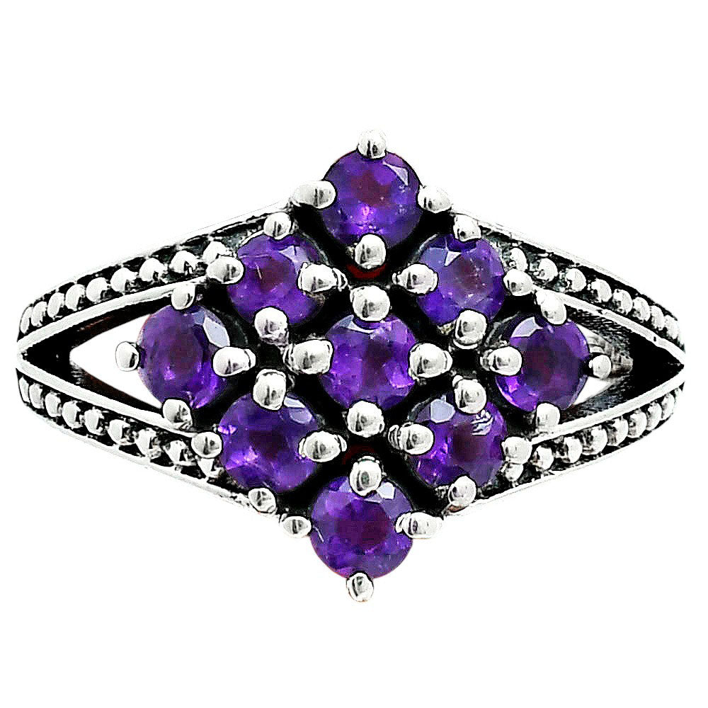 Square Cluster Round Gemstone Ring in 925 Sterling Silver for Women AGR1028 R-1018