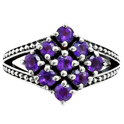 Square Cluster Round Gemstone Ring in 925 Sterling Silver for Women AGR1028 R-1018