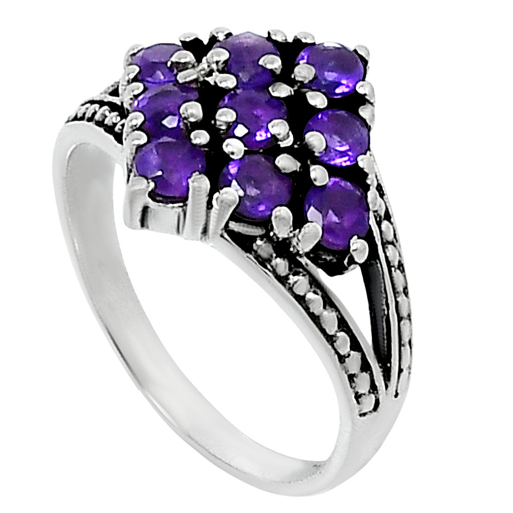 Square Cluster Round Gemstone Ring in 925 Sterling Silver for Women AGR1028 R-1018