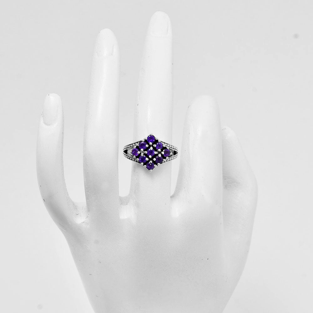 Square Cluster Round Gemstone Ring in 925 Sterling Silver for Women AGR1028 R-1018