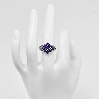 Square Cluster Round Gemstone Ring in 925 Sterling Silver for Women AGR1028 R-1018