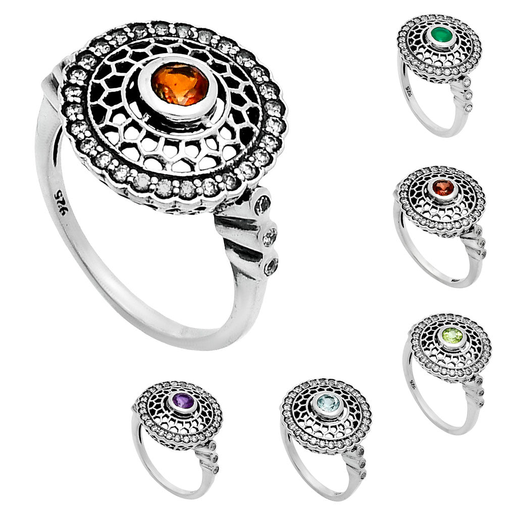 Boho Round Cut Gemstone Circle Ring 925 Sterling Silver Vintage Jewelry AGR1029 R-1735