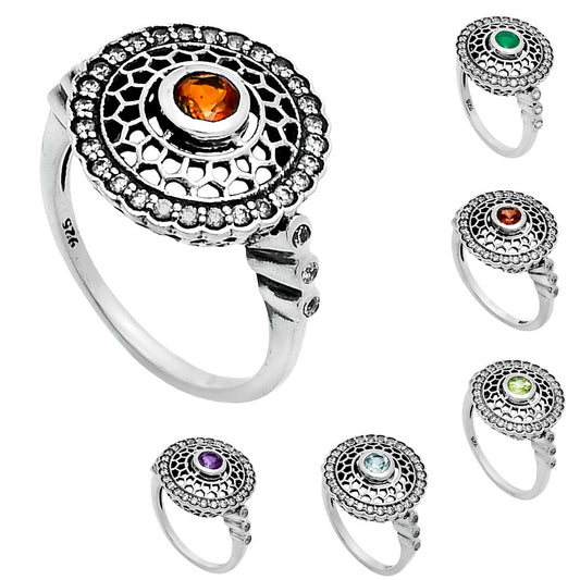 Boho Round Cut Gemstone Circle Ring 925 Sterling Silver Vintage Jewelry AGR1029 R-1735