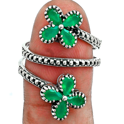 Double Flower Natural Cut Gemstone 925 Sterling Silver Adjustable Ring AGR1030 R-1736