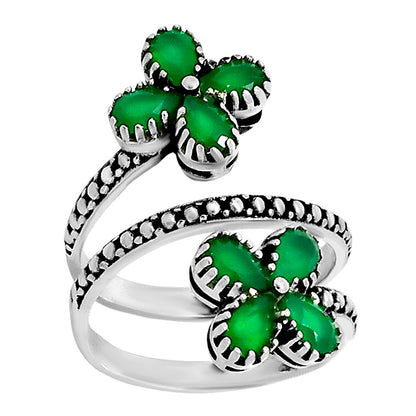 Double Flower Natural Cut Gemstone 925 Sterling Silver Adjustable Ring AGR1030 R-1736