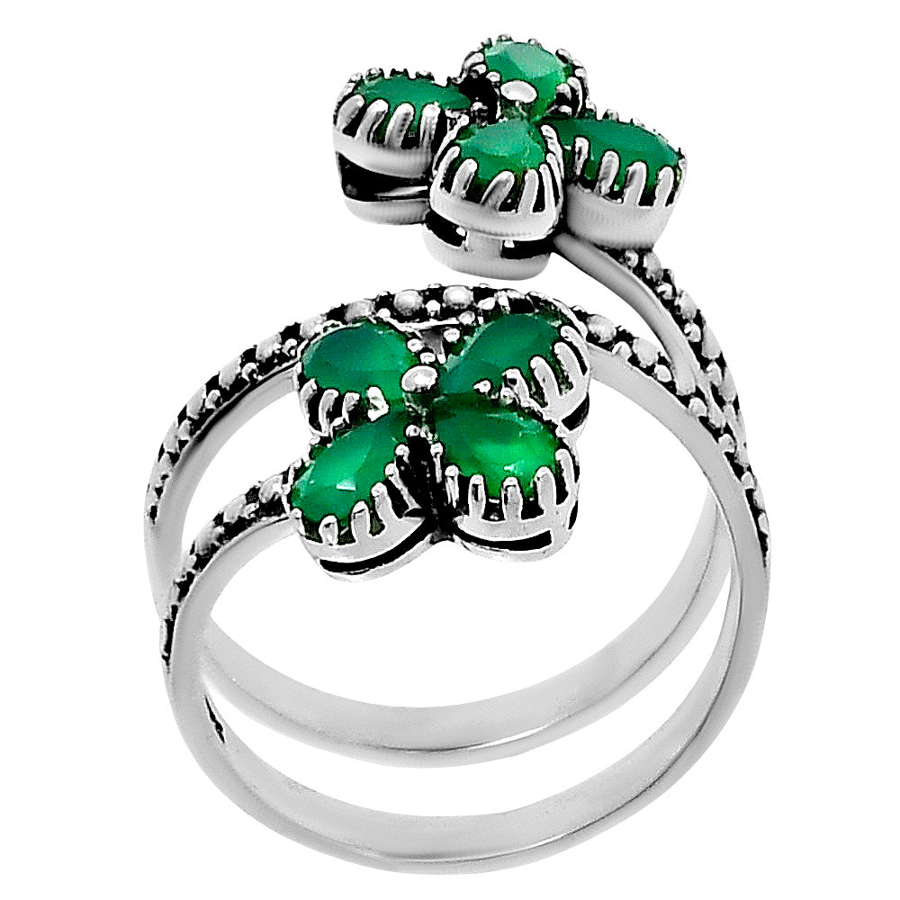 Double Flower Natural Cut Gemstone 925 Sterling Silver Adjustable Ring AGR1030 R-1736