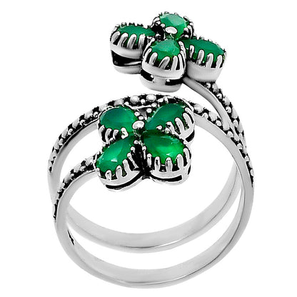 Double Flower Natural Cut Gemstone 925 Sterling Silver Adjustable Ring AGR1030 R-1736