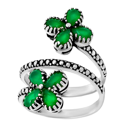 Double Flower Natural Cut Gemstone 925 Sterling Silver Adjustable Ring AGR1030 R-1736