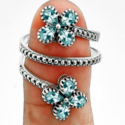 Double Flower Natural Cut Gemstone 925 Sterling Silver Adjustable Ring AGR1030 R-1736