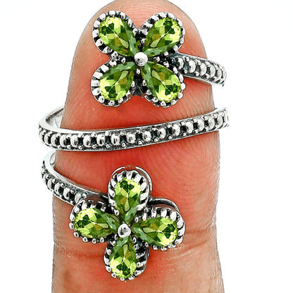 Double Flower Natural Cut Gemstone 925 Sterling Silver Adjustable Ring AGR1030 R-1736