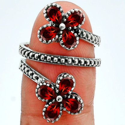 Double Flower Natural Cut Gemstone 925 Sterling Silver Adjustable Ring AGR1030 R-1736