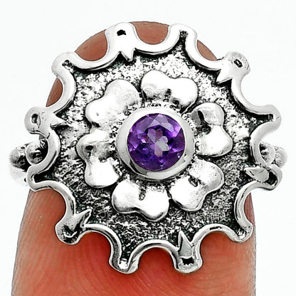 Vintage Floral Center Round Gemstone Ring 925 Sterling Silver Handmade AGR1031 R-1737